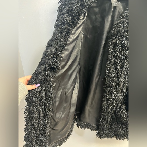 Smythe Black Shag Oversized Throw Coat w Pockets - Size Large - Picture 5 of 6